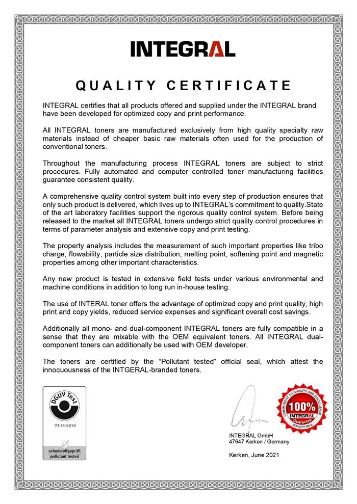 Сертификат качества Intergral